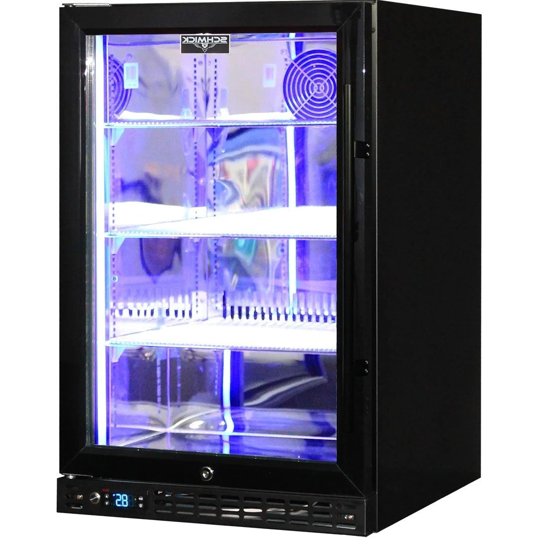 Schmick Under Bench Heated Glass Door Black 121L Bar Fridge