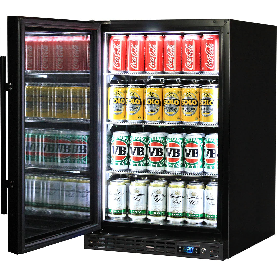 Schmick Under Bench Heated Glass Door Black 121L Bar Fridge