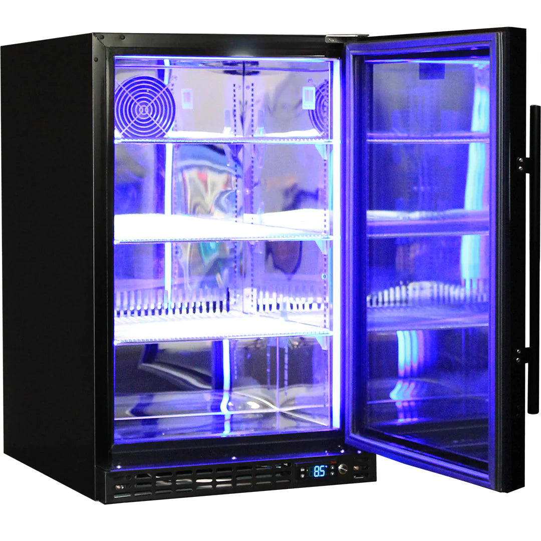 Schmick Under Bench Heated Glass Door Black 121L Bar Fridge