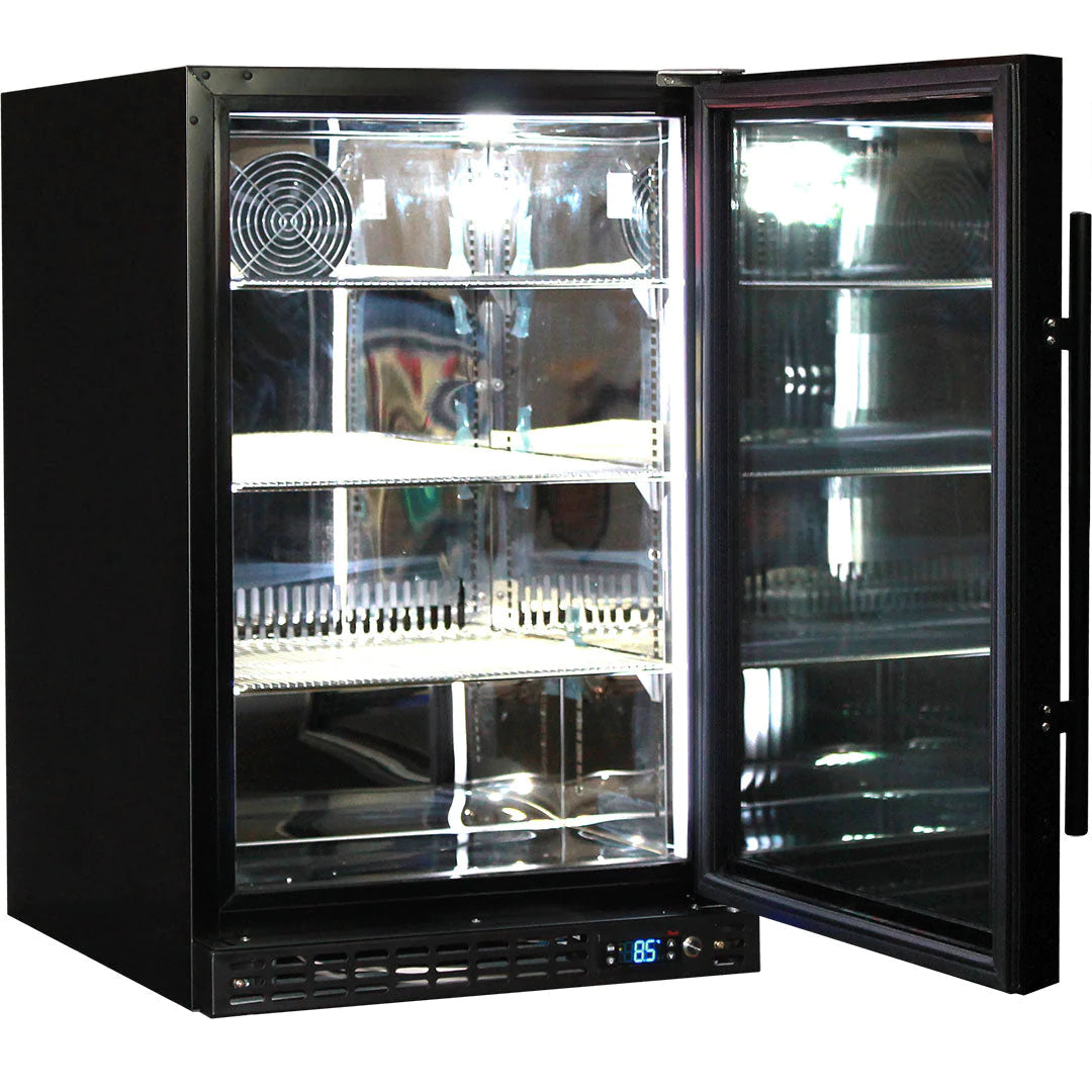 Schmick Under Bench Heated Glass Door Black 121L Bar Fridge