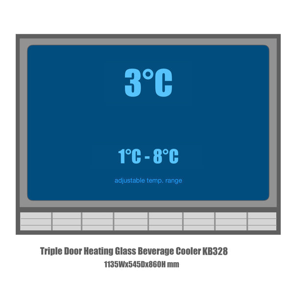 Heating Glass 3-Door Under Bench Beverage Fridge