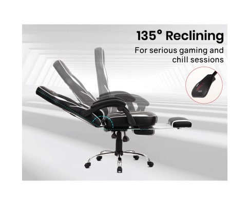 Overdrive Black and White Gaming Chair with Footrest