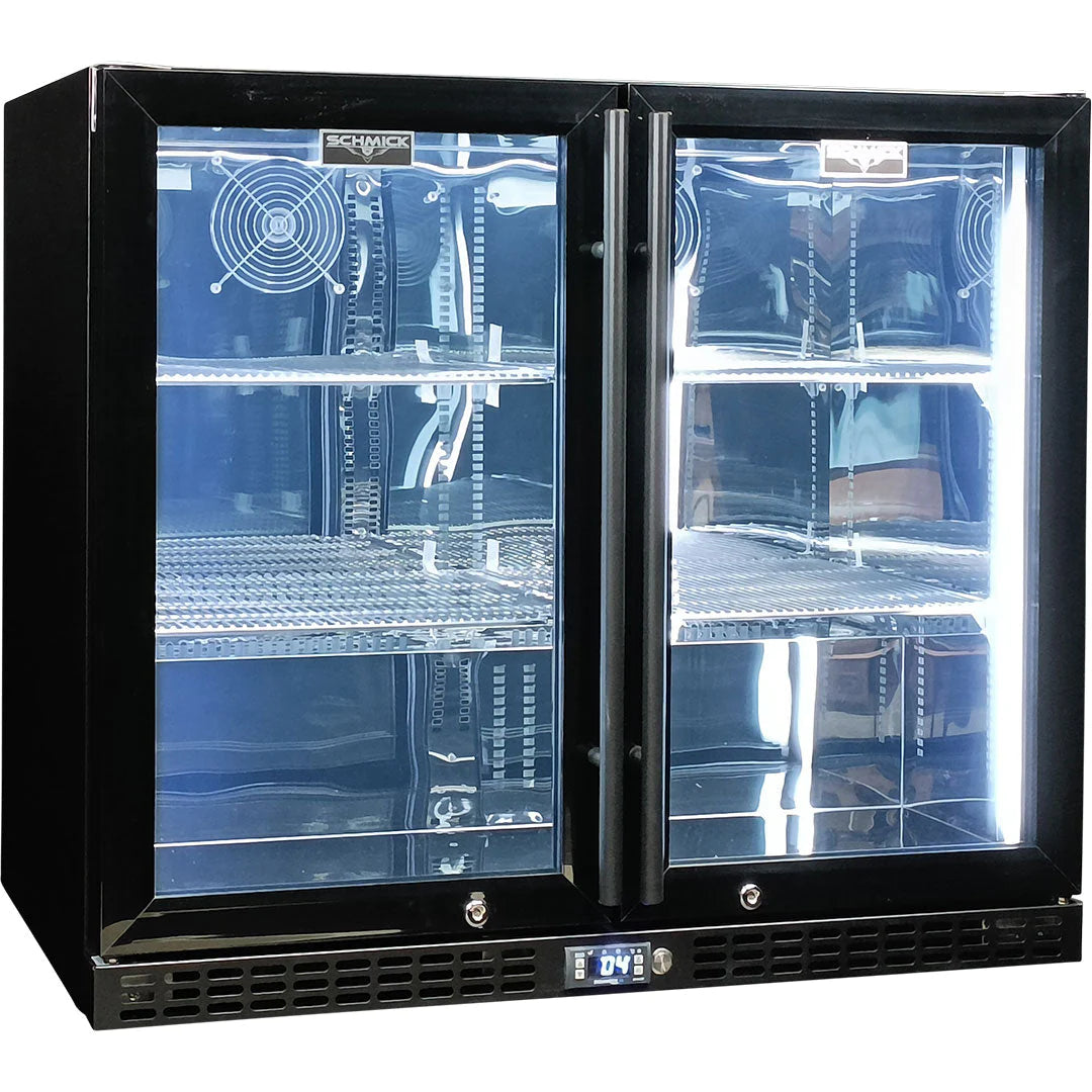 Schmick  Black Twin Heated Glass Door 233L Bar Fridge