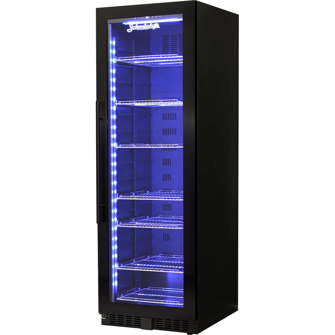 Schmick Glass Door Upright 405L Black Bar Fridge