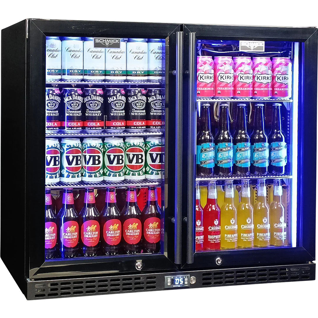 Schmick  Black Twin Heated Glass Door 233L Bar Fridge