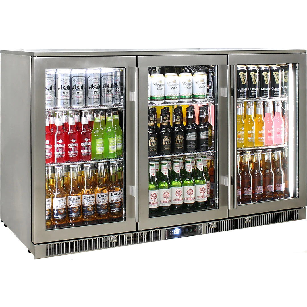 Outdoor Rhino Envy 3 Door Stainless Steel Glass Door 388L Bar Fridge