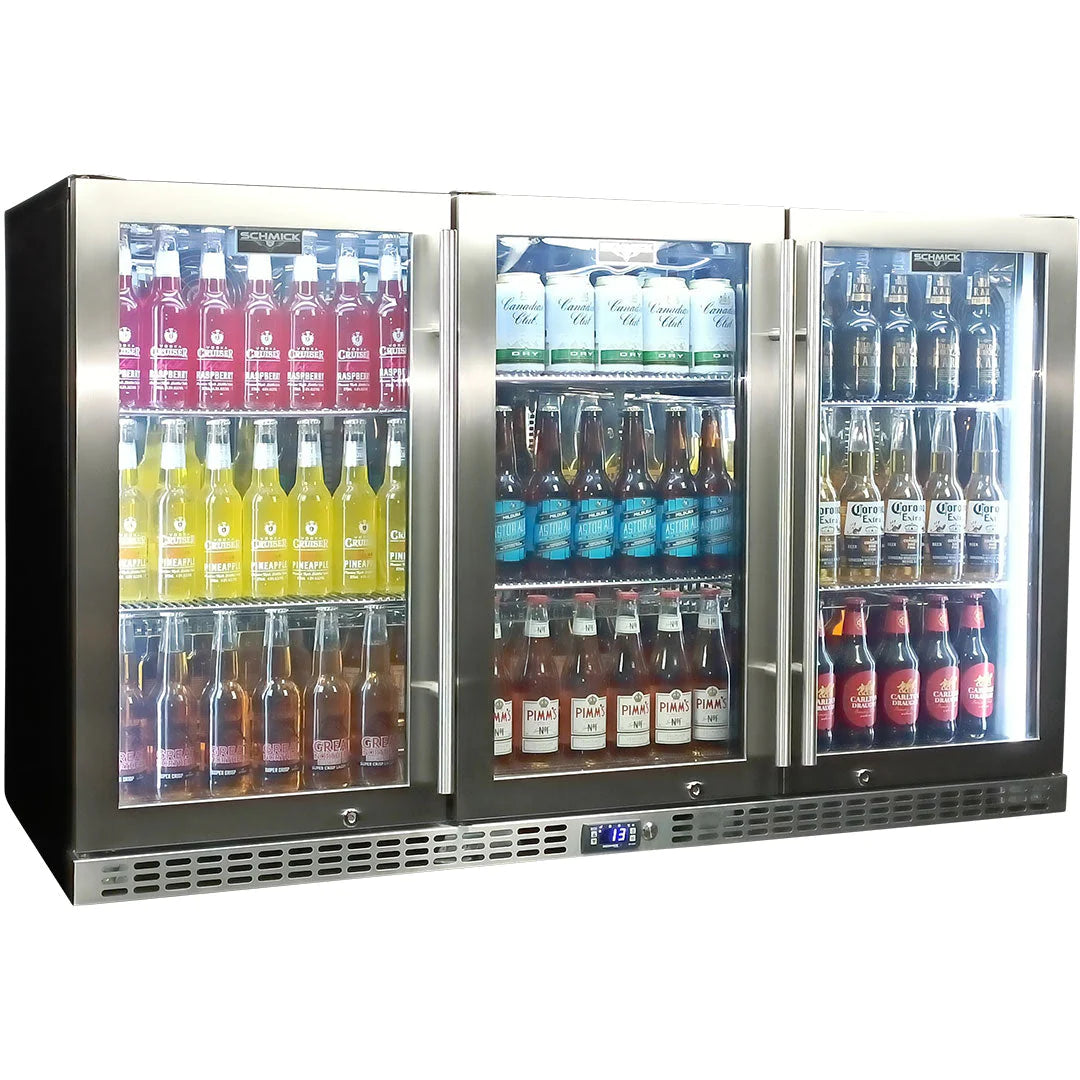 Schmick Stainless Steel 3 Glass Door 399L Bar Fridge