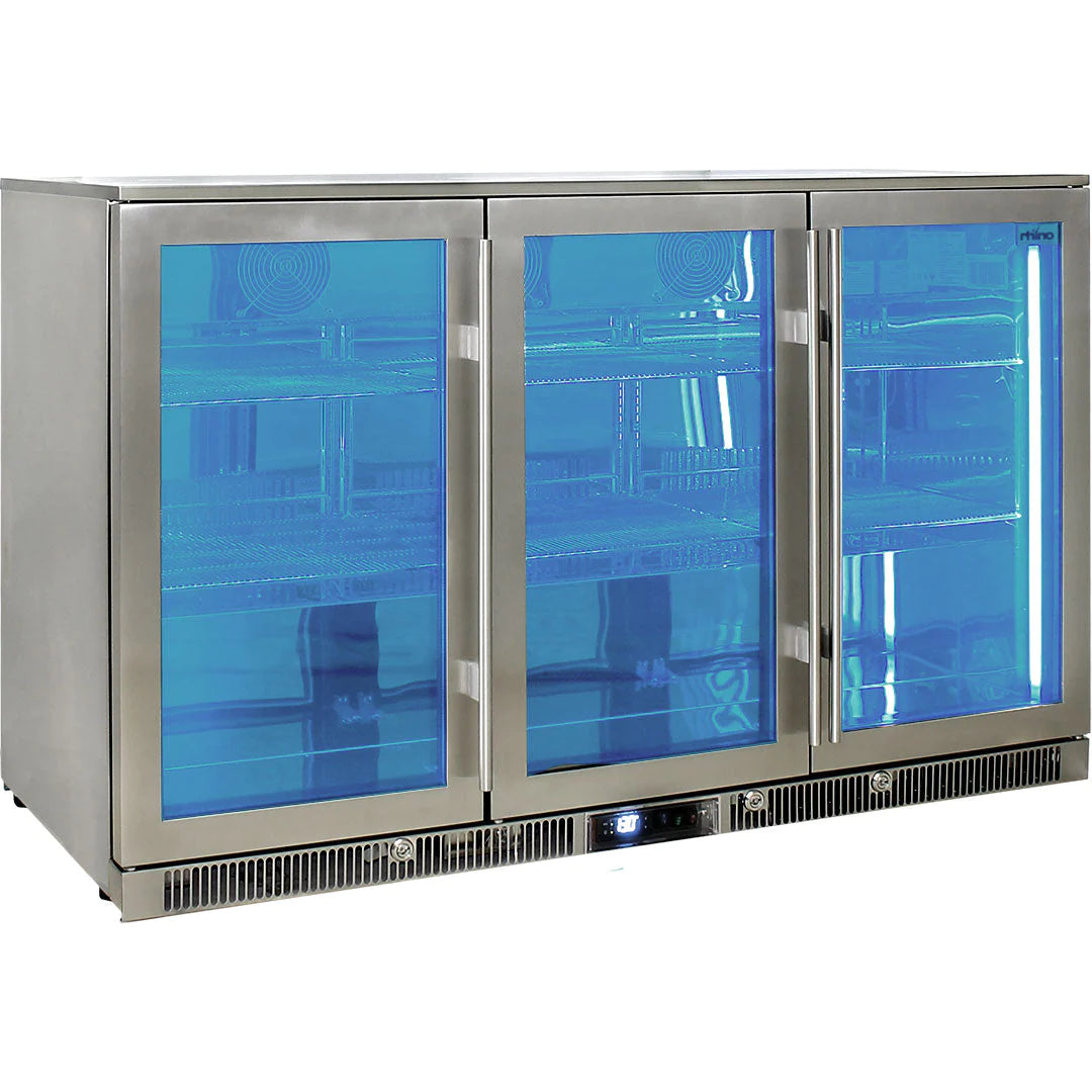 Outdoor Rhino Envy 3 Door Stainless Steel Glass Door 388L Bar Fridge