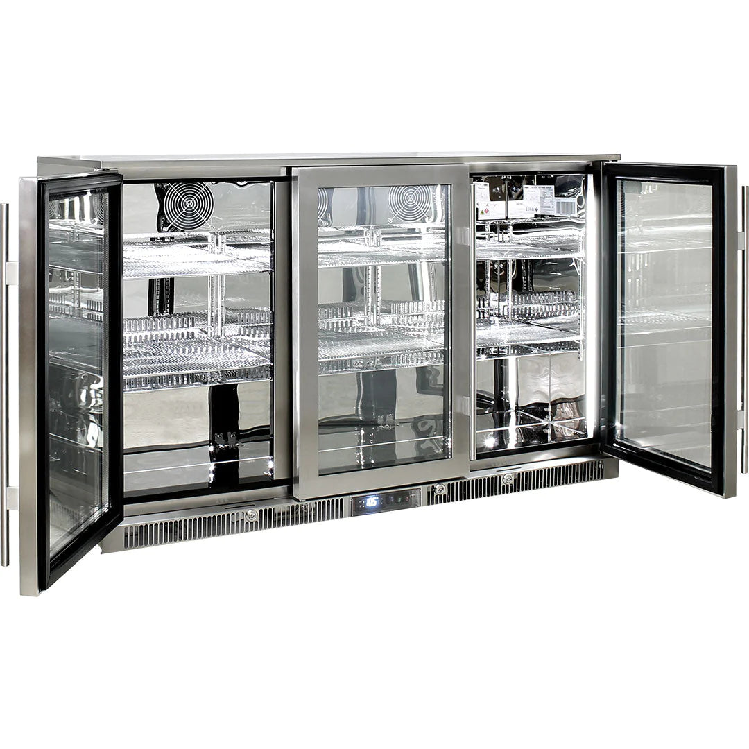 Outdoor Rhino Envy 3 Door Stainless Steel Glass Door 388L Bar Fridge