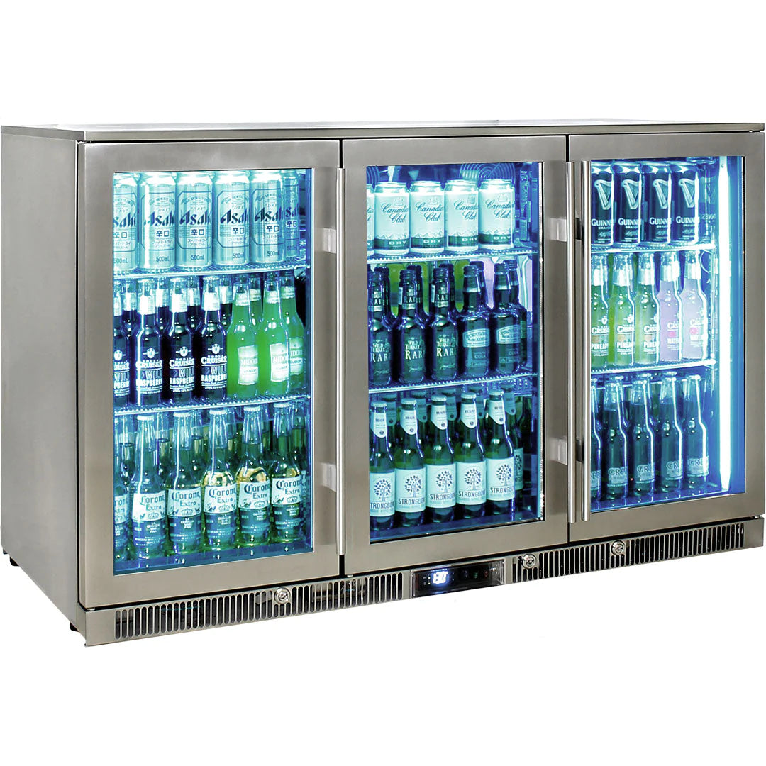 Outdoor Rhino Envy 3 Door Stainless Steel Glass Door 388L Bar Fridge