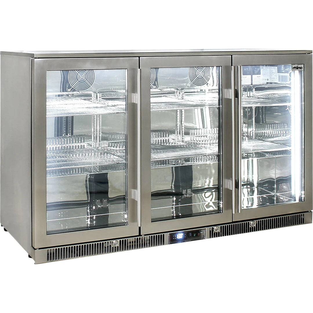 Outdoor Rhino Envy 3 Door Stainless Steel Glass Door 388L Bar Fridge