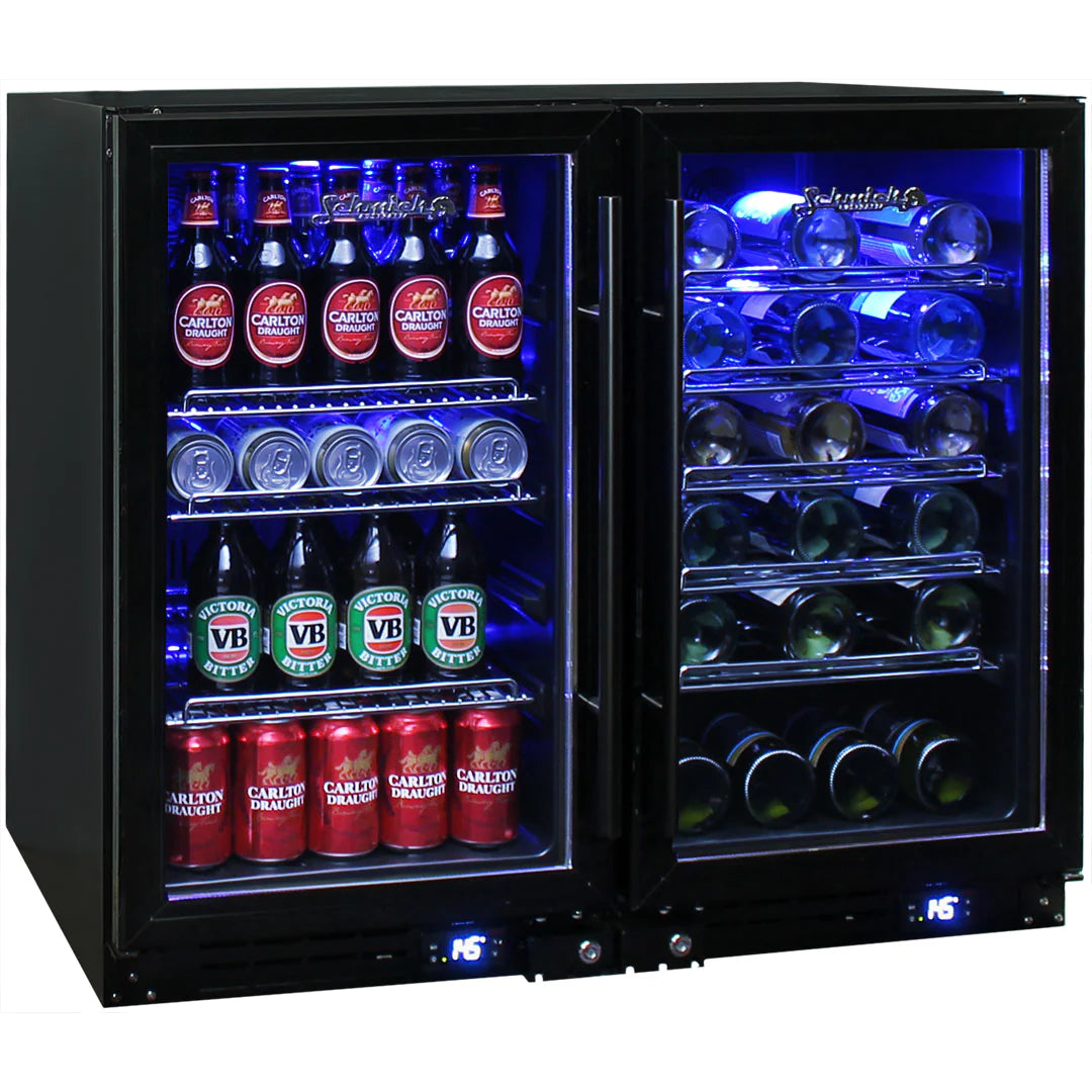 Schmick Under Bench Black Dual Zone Beer And Wine Bar Fridge 190L