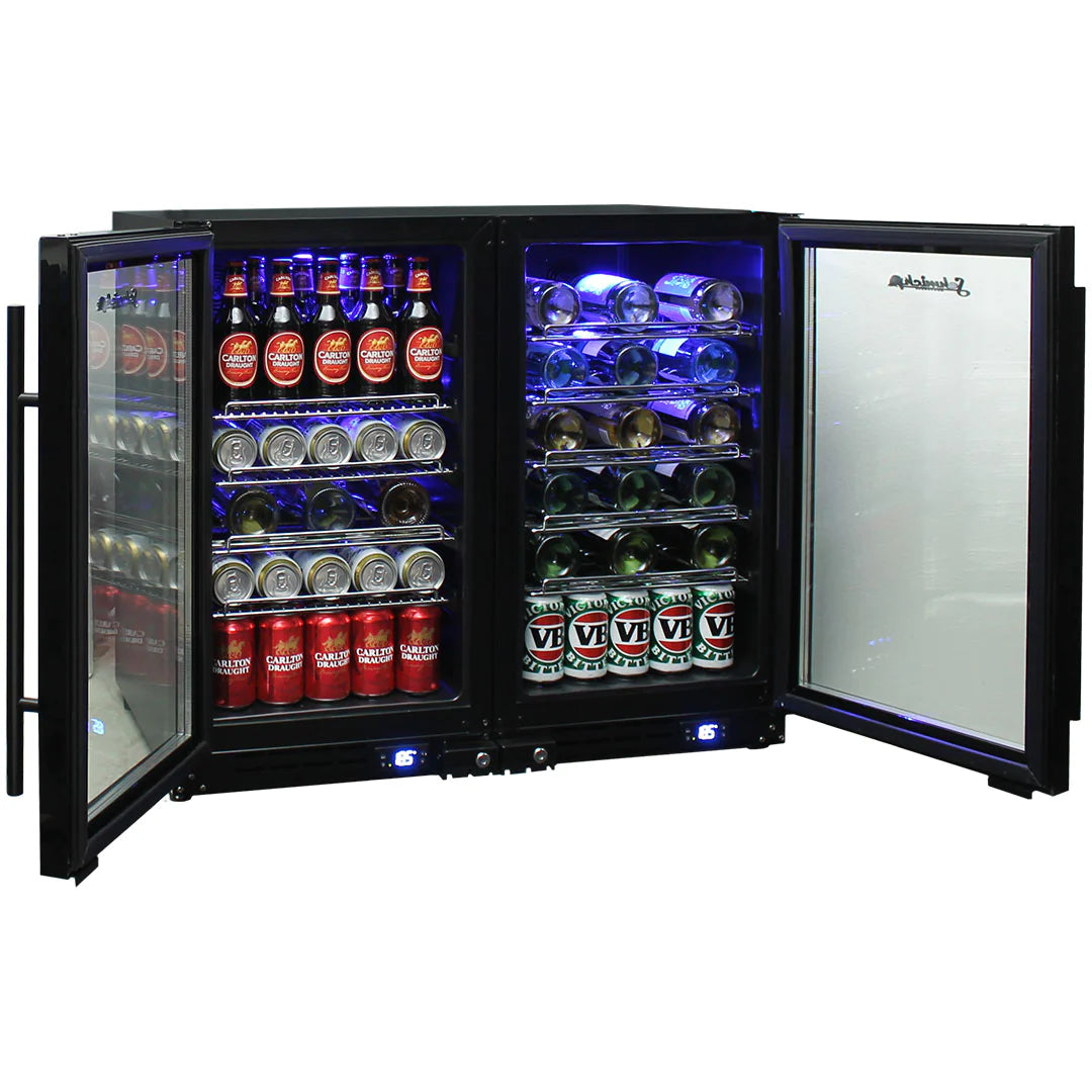 Schmick Under Bench Black Dual Zone Beer And Wine Bar Fridge 190L