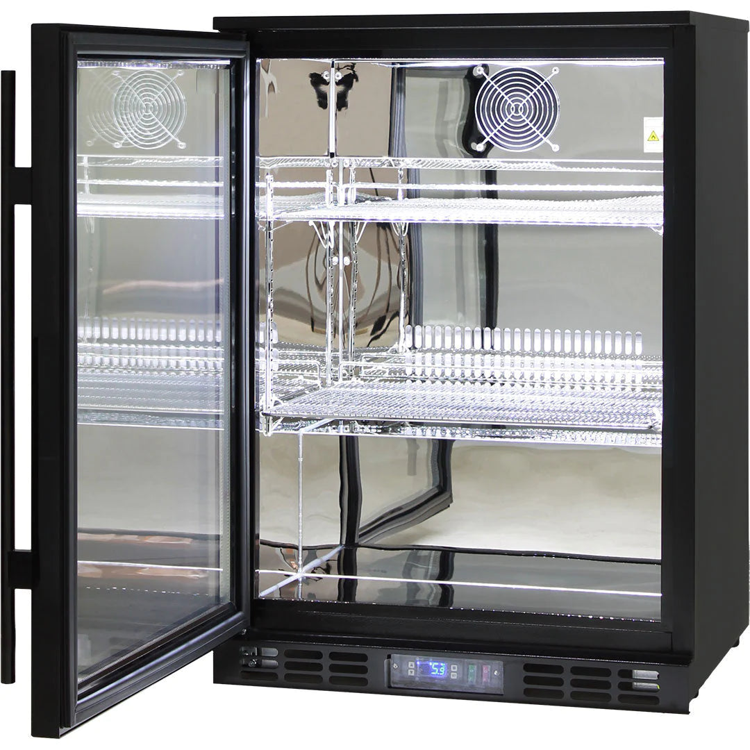 Rhino Quiet Running Single Glass Door Black 129L Bar Fridge