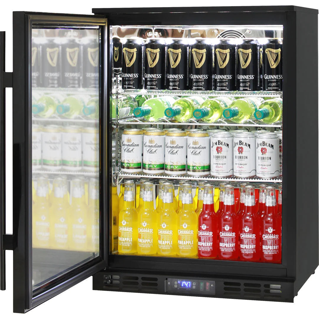 Rhino Quiet Running Single Glass Door Black 129L Bar Fridge