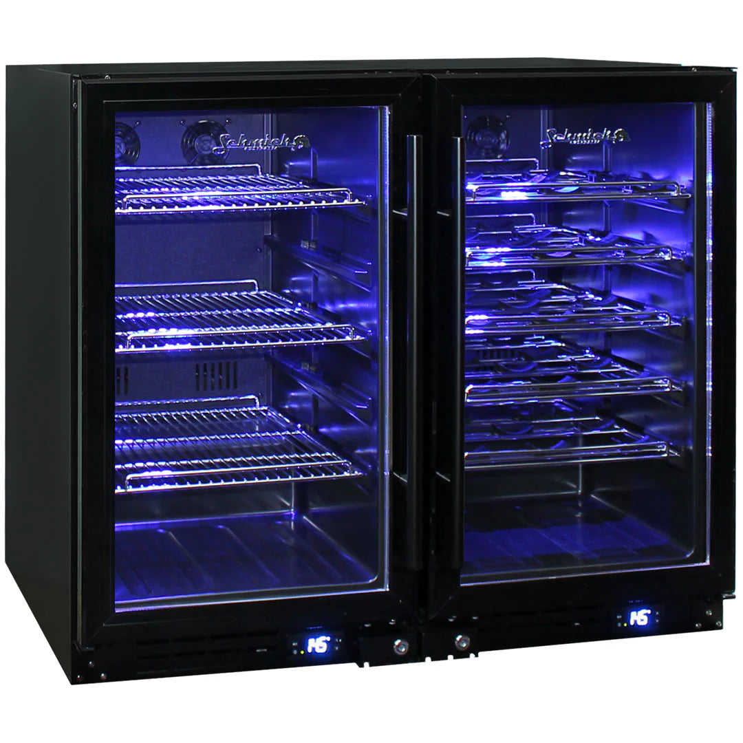 Schmick Under Bench Black Dual Zone Beer And Wine Bar Fridge 190L