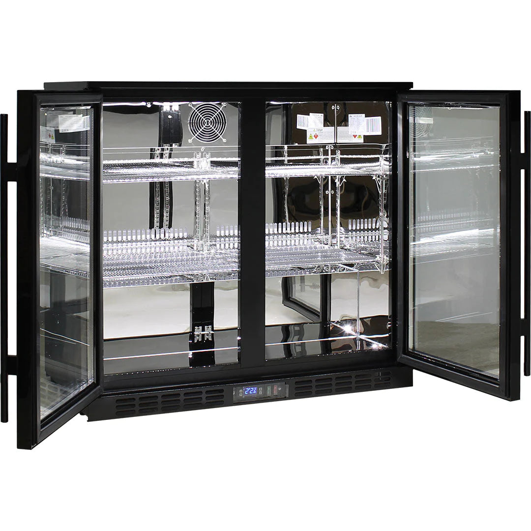 Commercial Under Bench Black Quiet Running Double Door Bar Fridge