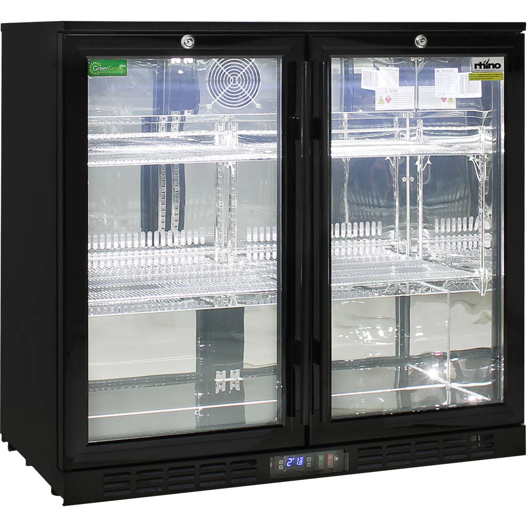 Commercial Under Bench Black Quiet Running Double Door Bar Fridge