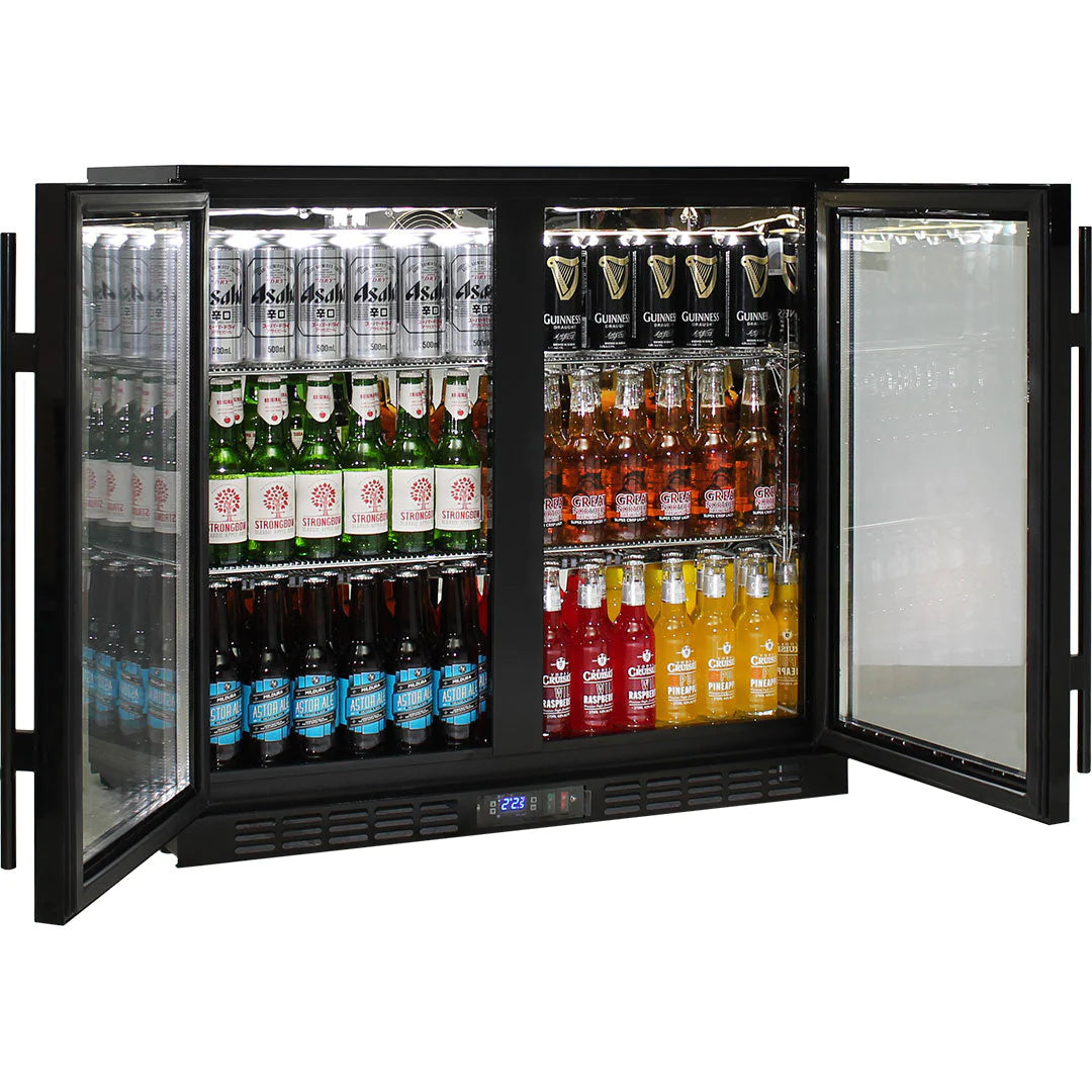 Commercial Under Bench Black Quiet Running Double Door Bar Fridge