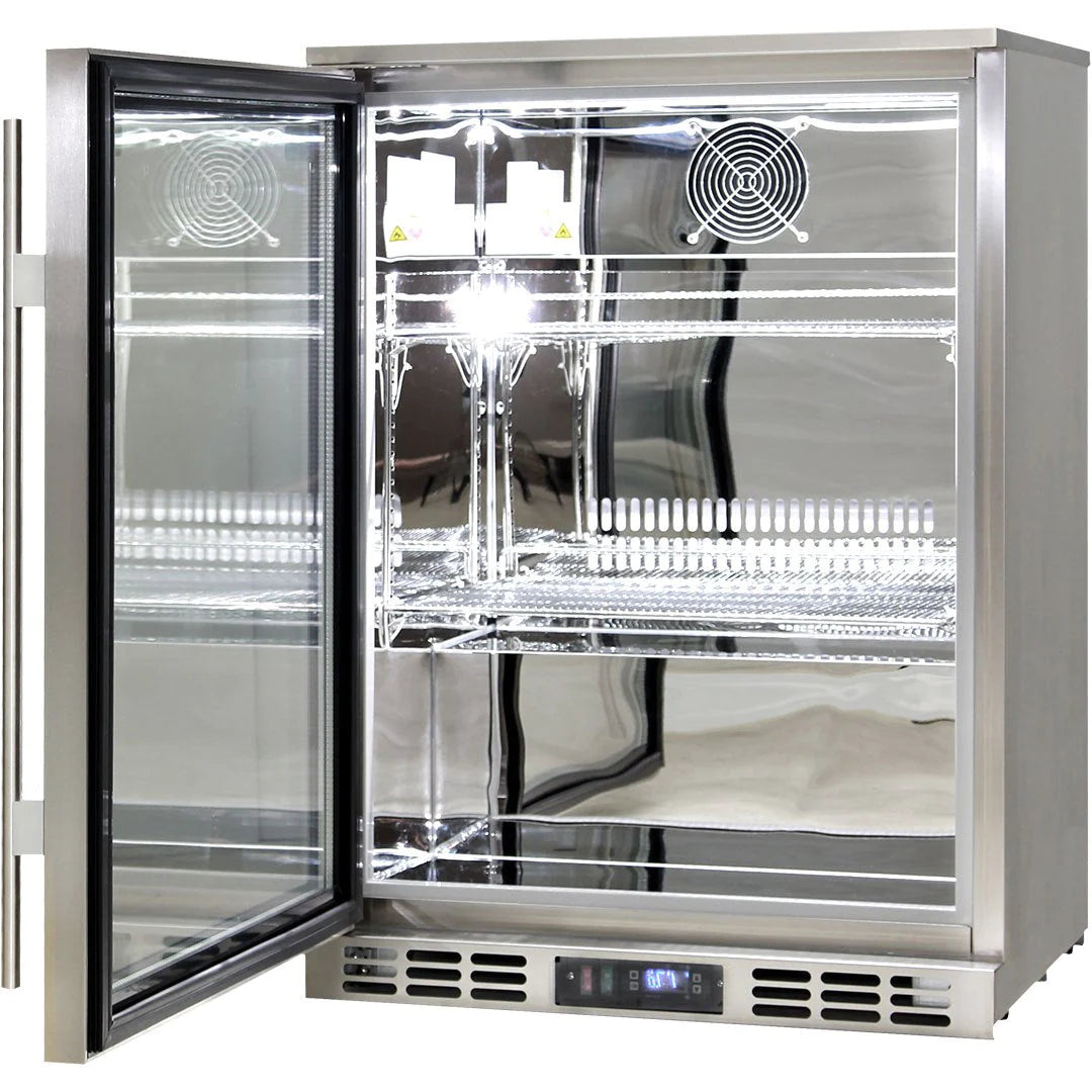 Rhino Stainless Steel Quiet Heated Glass Door Bar Fridge 129L