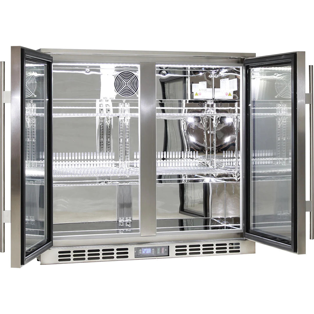 Rhino Stainless Steel 2 Door Heated Glass 208L Bar Fridge