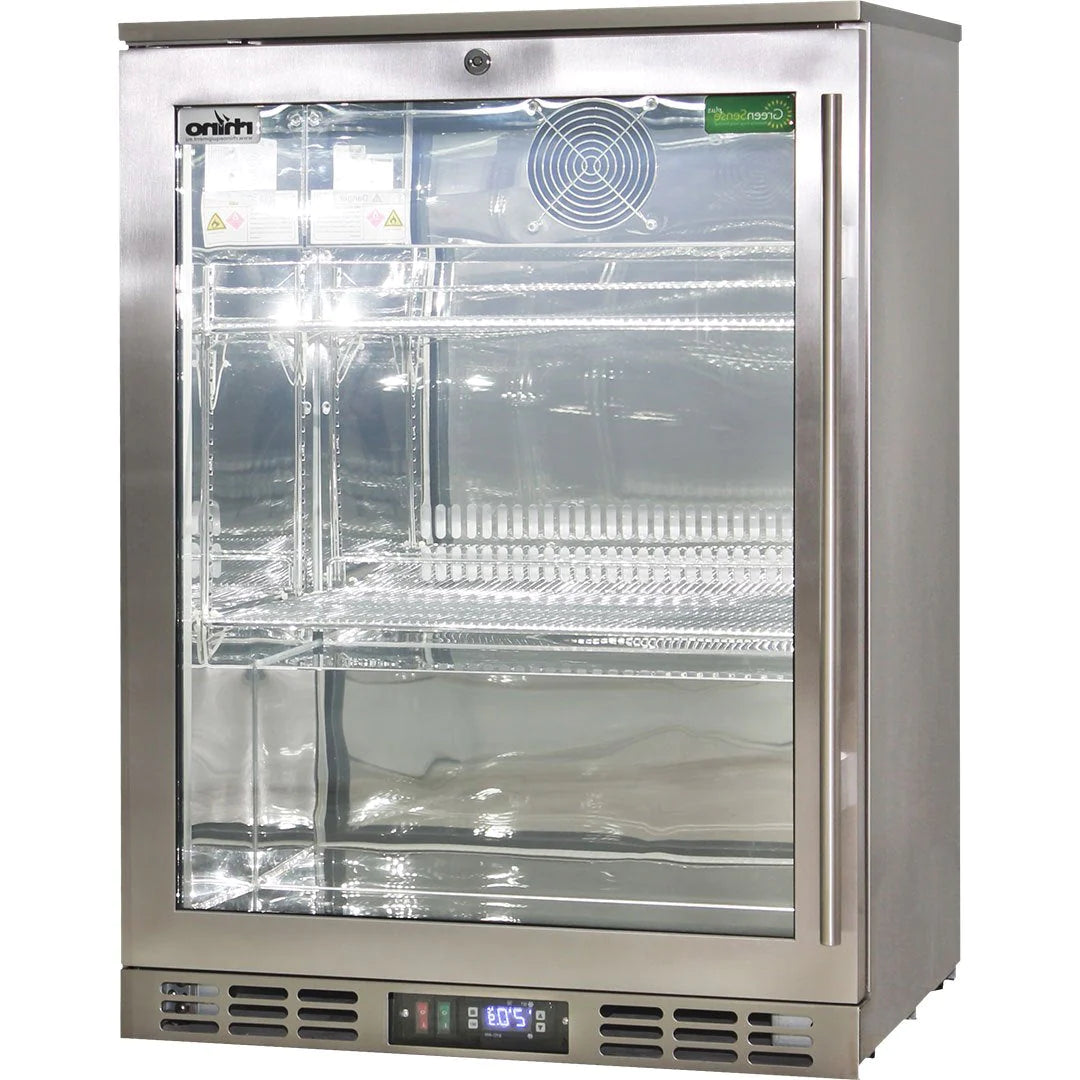 Rhino Stainless Steel Quiet Heated Glass Door Bar Fridge 129L