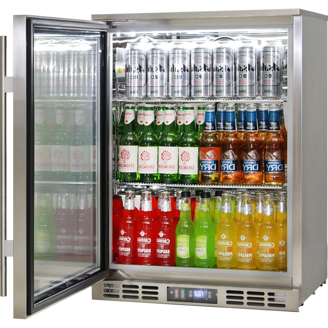 Rhino Stainless Steel Quiet Heated Glass Door Bar Fridge 129L