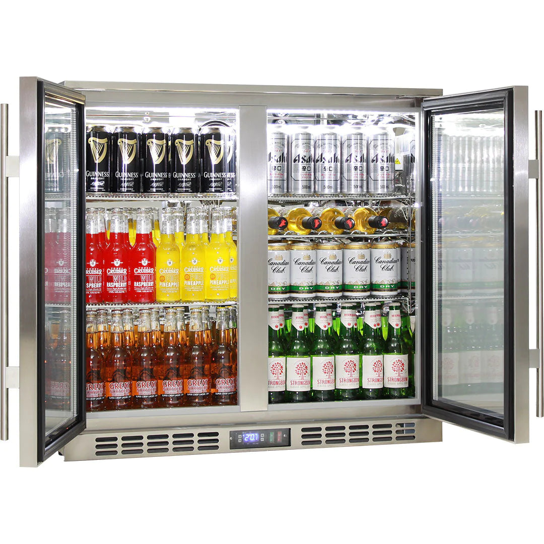 Rhino Stainless Steel 2 Door Heated Glass 208L Bar Fridge