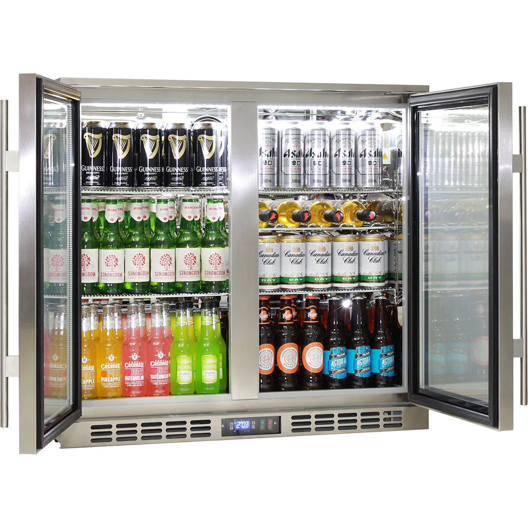 Rhino Stainless Steel 2 Door Heated Glass 208L Bar Fridge