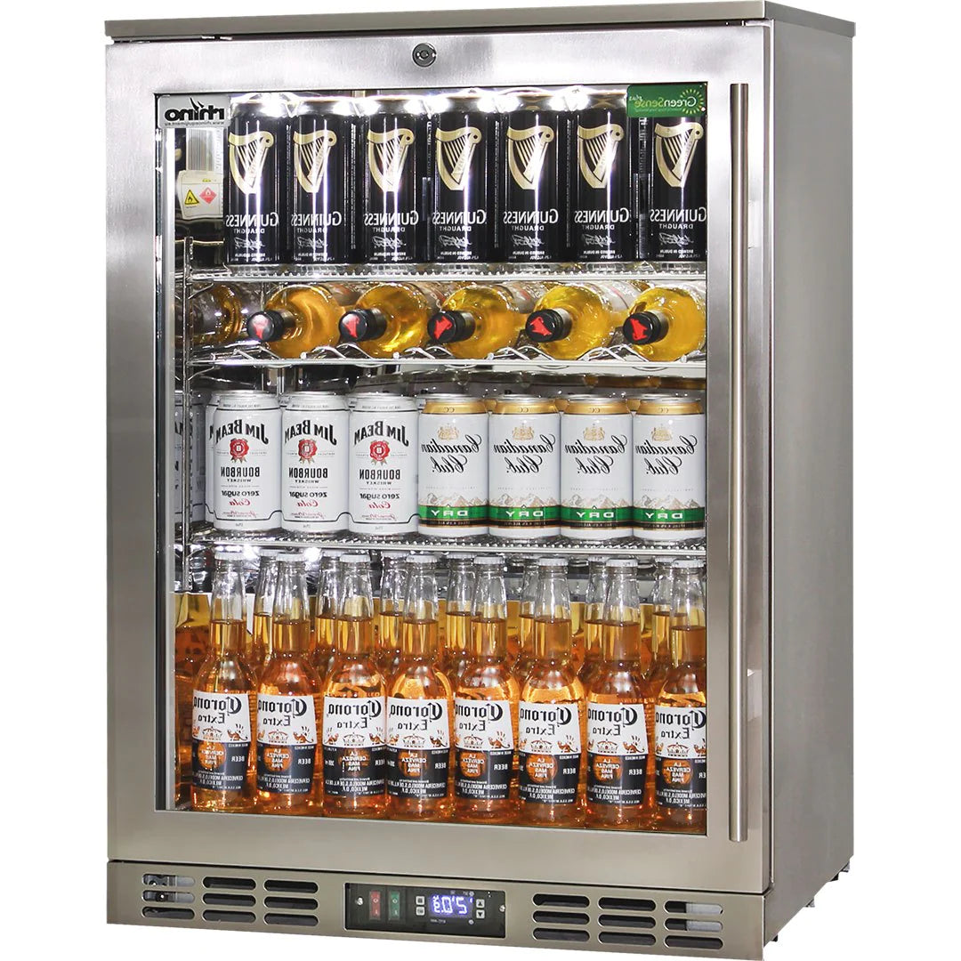 Rhino Stainless Steel Quiet Heated Glass Door Bar Fridge 129L