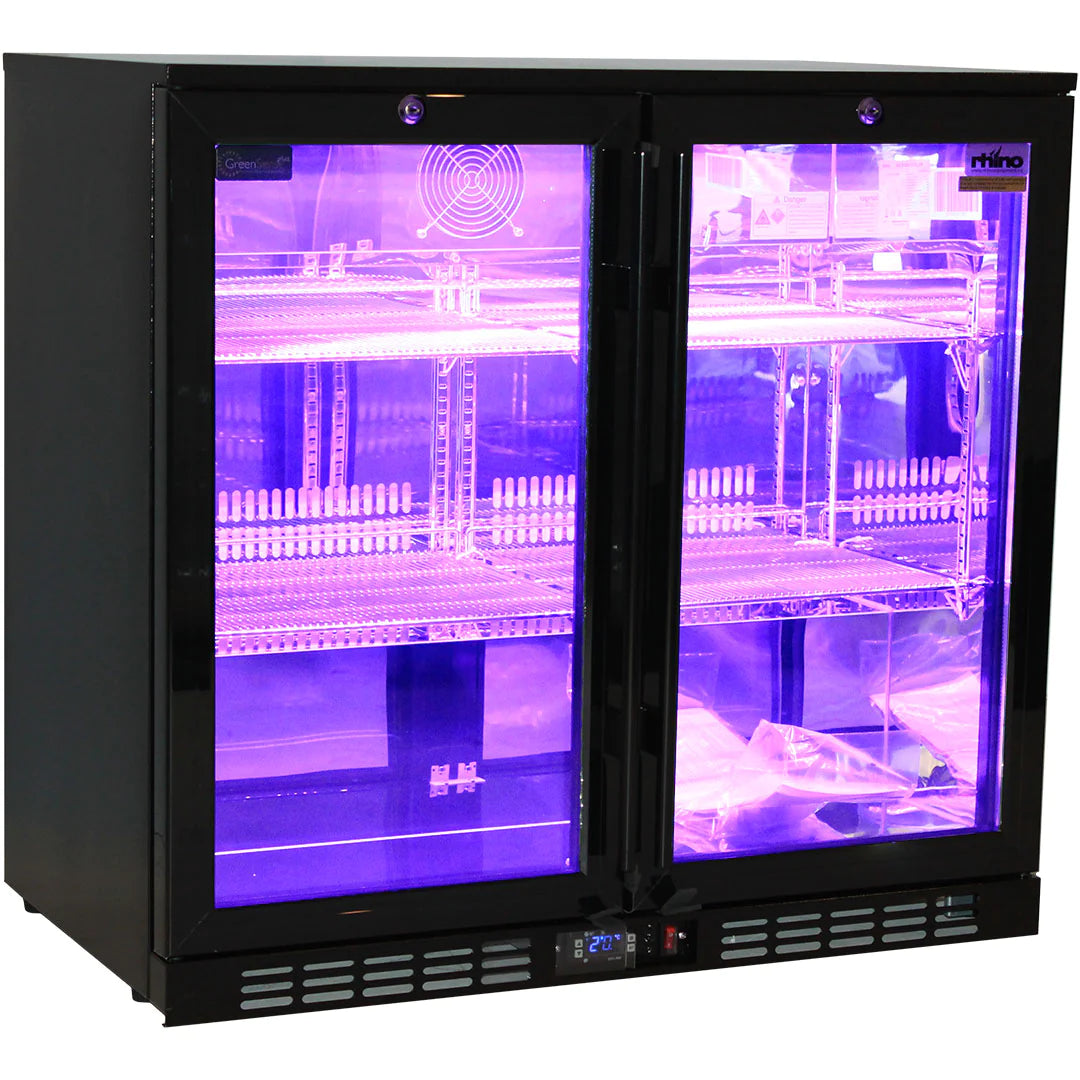 Rhino Night Club Multi LED Light Coloured 208L Black Bar Fridge