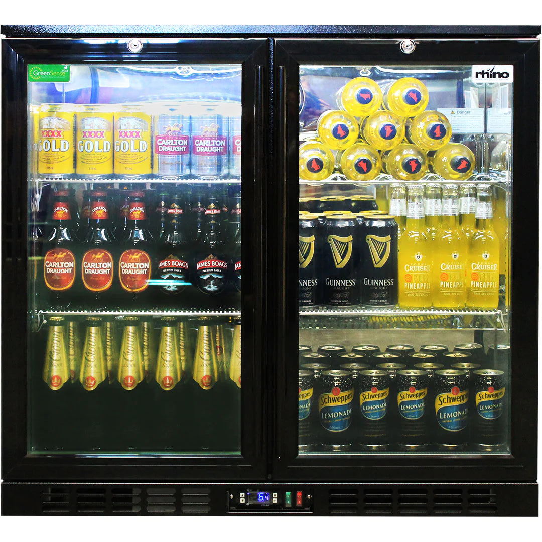 Rhino Night Club Multi LED Light Coloured 208L Black Bar Fridge