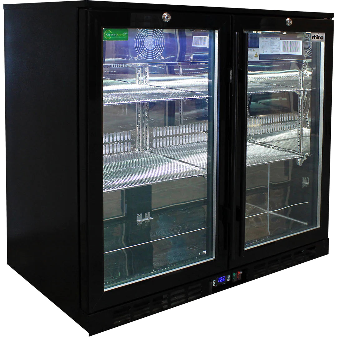 Rhino Night Club Multi LED Light Coloured 208L Black Bar Fridge