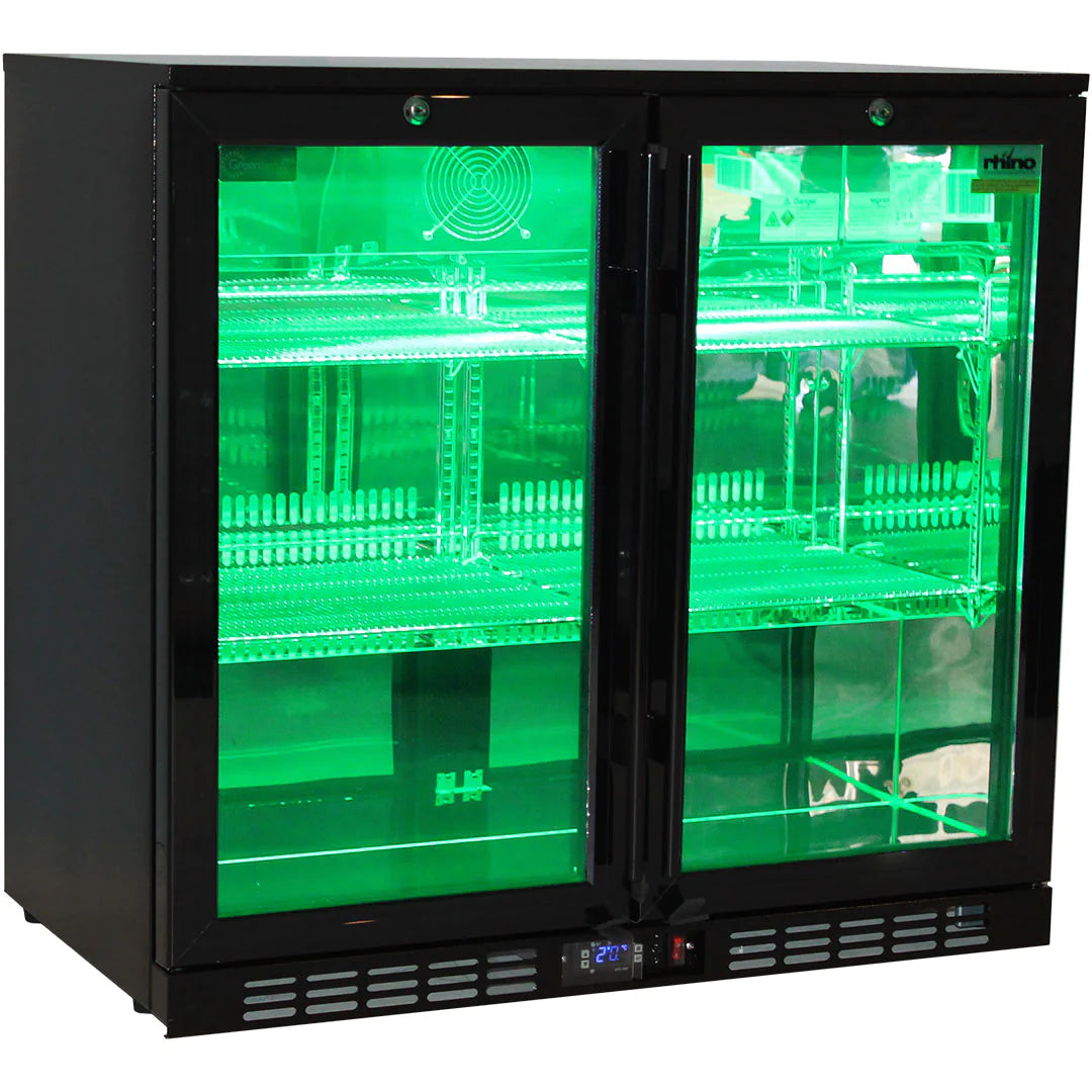 Rhino Night Club Multi LED Light Coloured 208L Black Bar Fridge