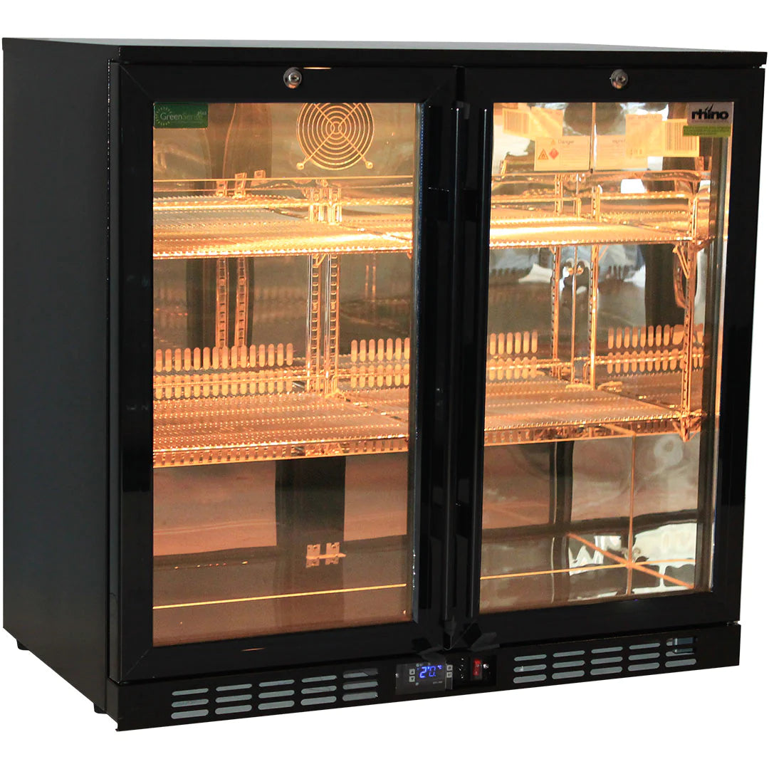 Rhino Night Club Multi LED Light Coloured 208L Black Bar Fridge