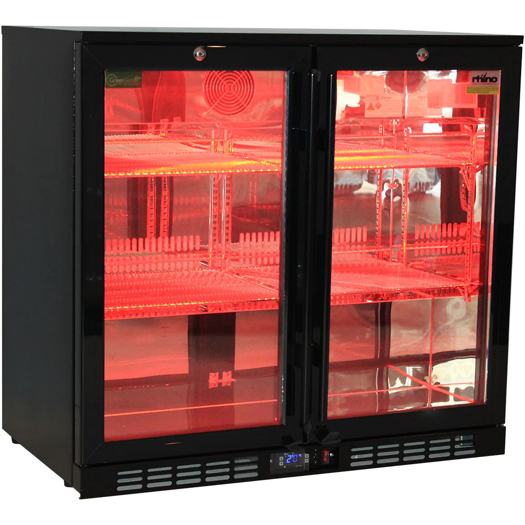 Rhino Night Club Multi LED Light Coloured 208L Black Bar Fridge