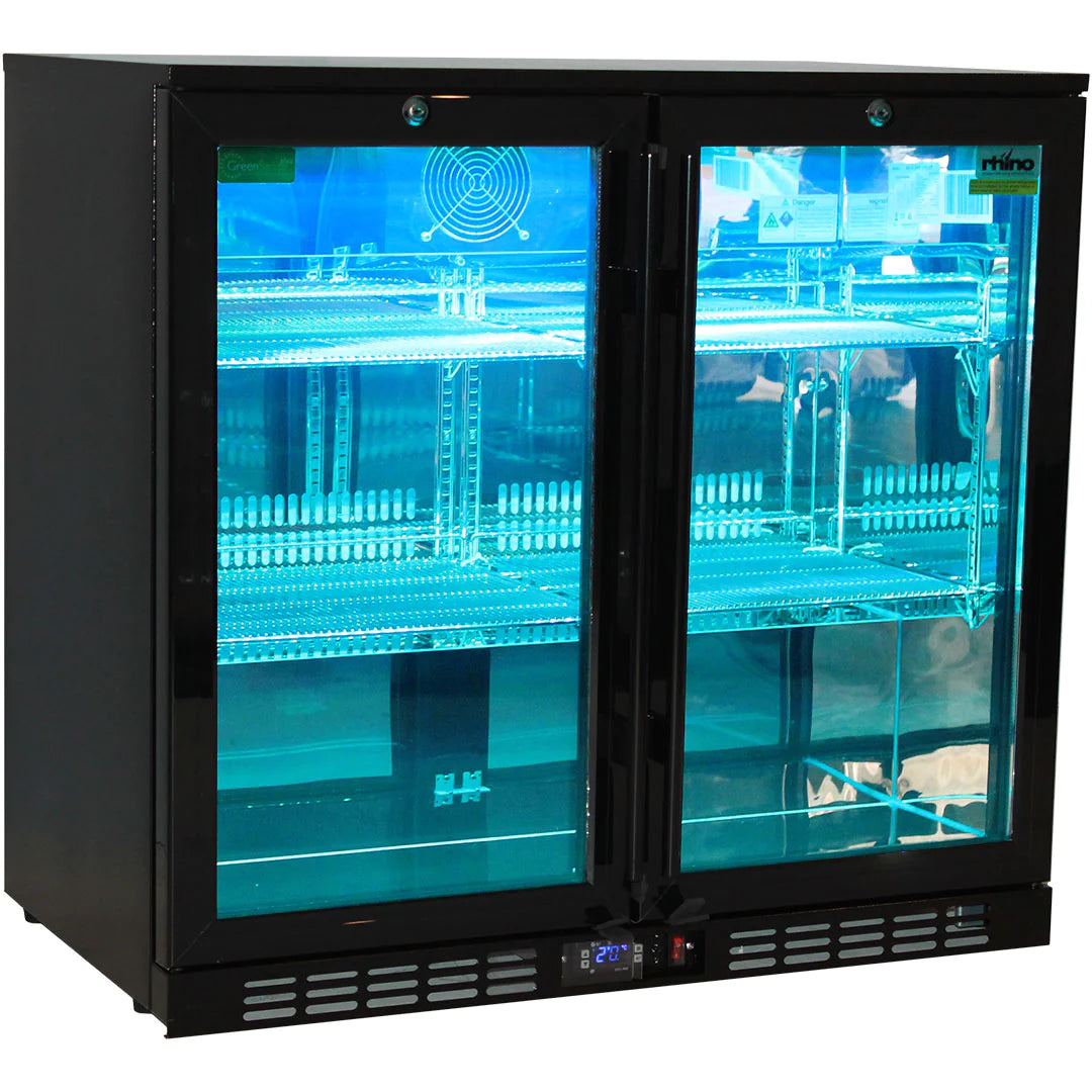 Rhino Night Club Multi LED Light Coloured 208L Black Bar Fridge