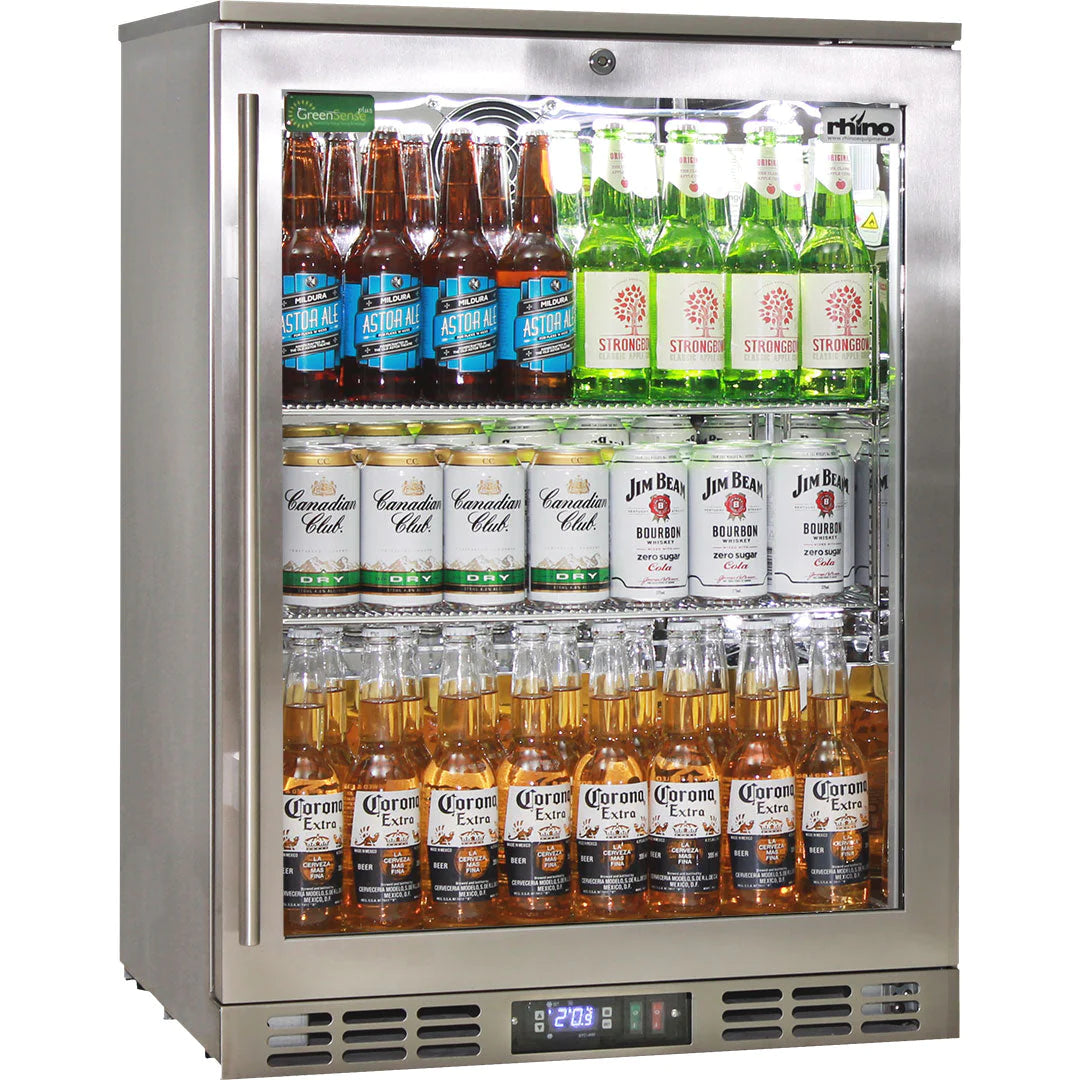 Rhino Stainless Steel Heated Glass Door 129L Bar Fridge