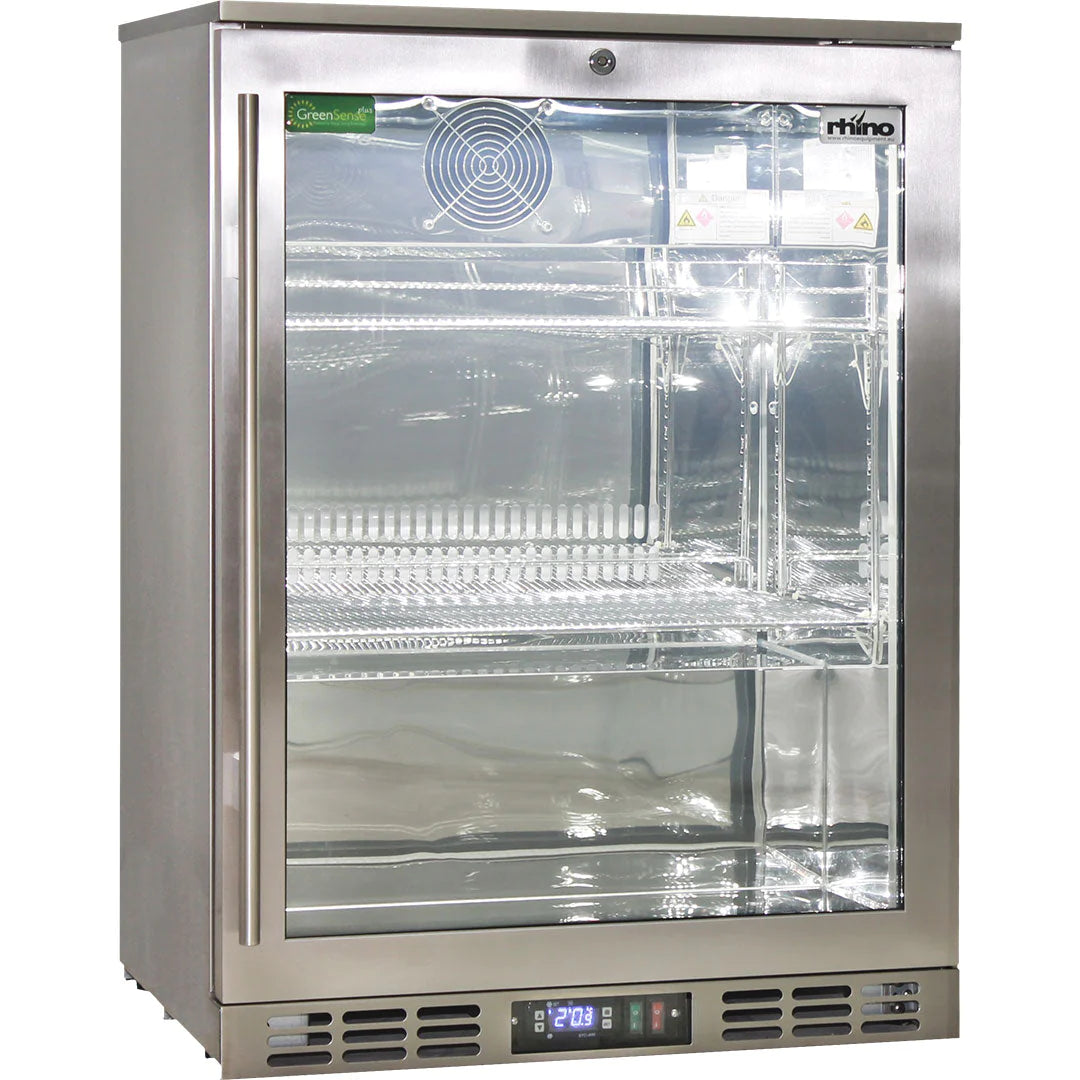 Rhino Stainless Steel Heated Glass Door 129L Bar Fridge