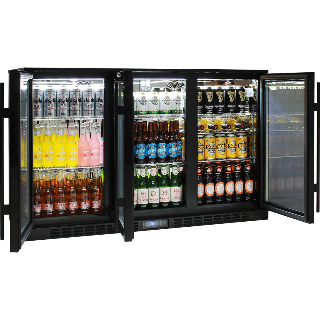 Commercial Glass 3 Door Under Bench Bar Fridge 330L