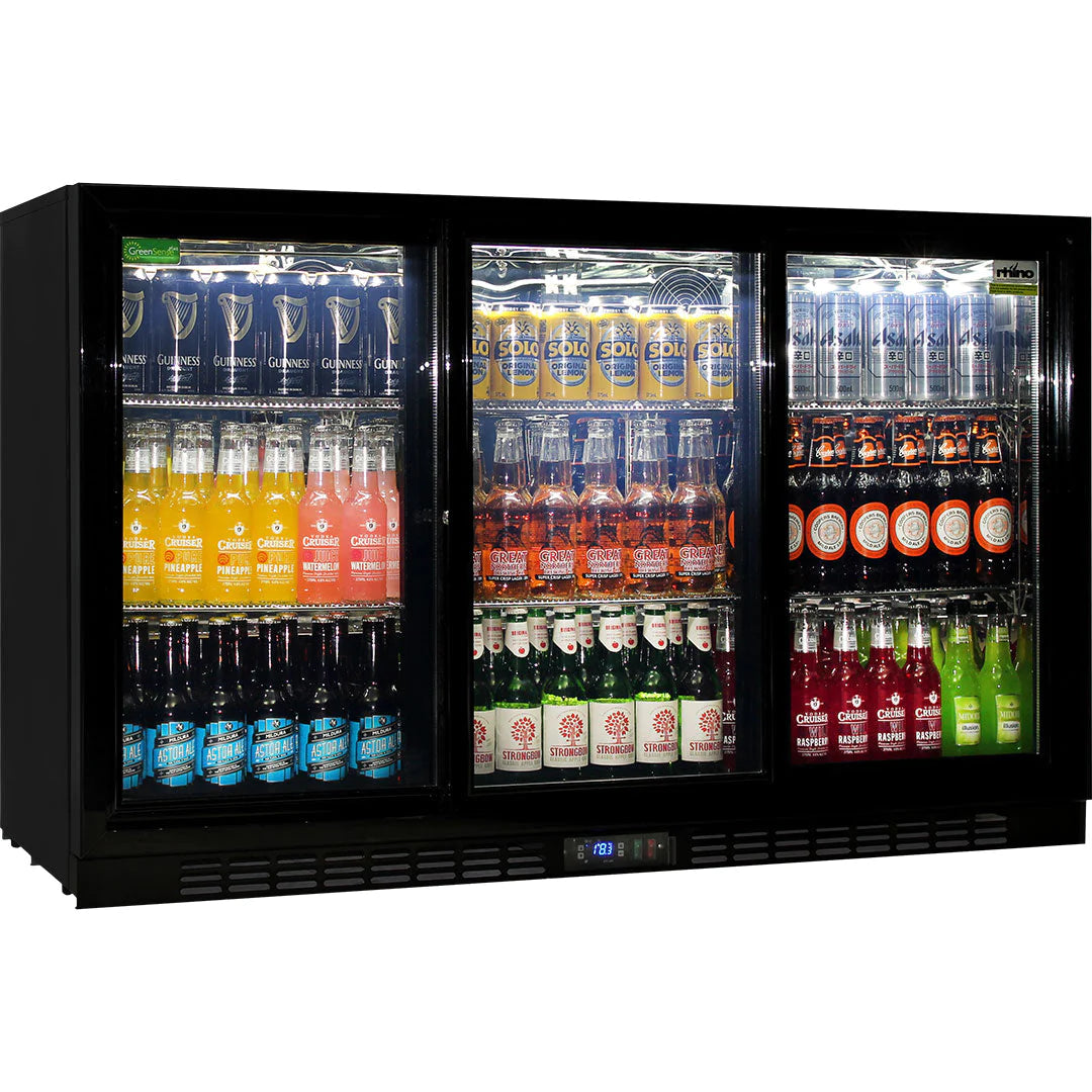 Commercial Under Bench 3 Sliding Glass Doors Alfresco 330L Bar Fridge