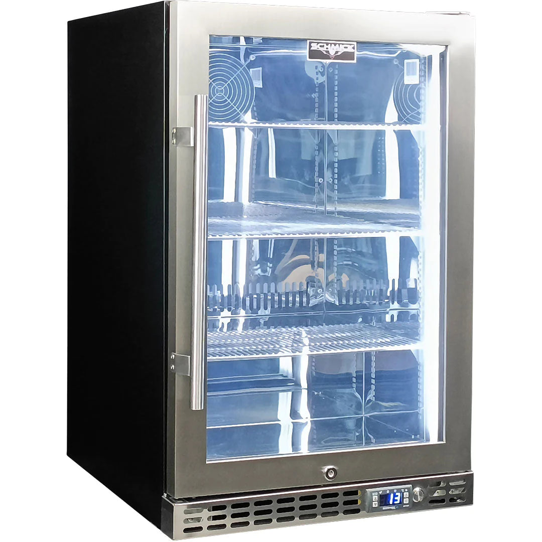 Schmick Quiet Running Under Bench Heated Glass Door 121L Bar Fridge