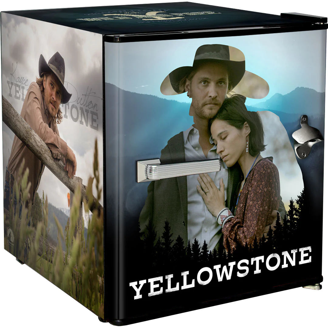 Yellowstone Retro Black Vintage Mini 46L Bar Fridge With Opener