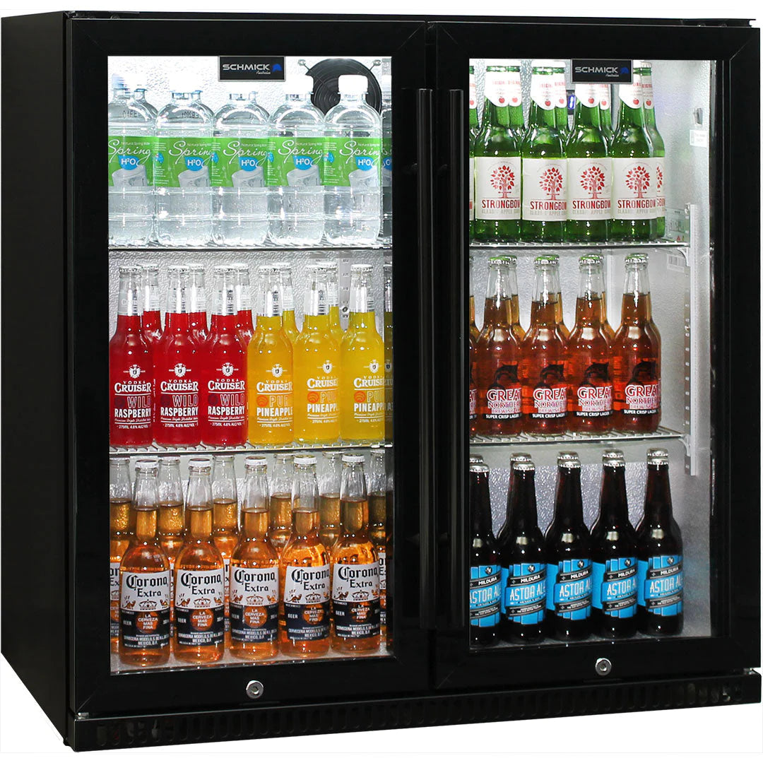 Schmick Black 190L Bar Fridge 2 Door With Heated Glass