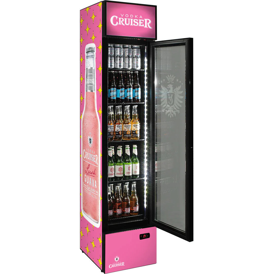 Vodka Cruiser Pink Branded 160L Upright Bar Fridge