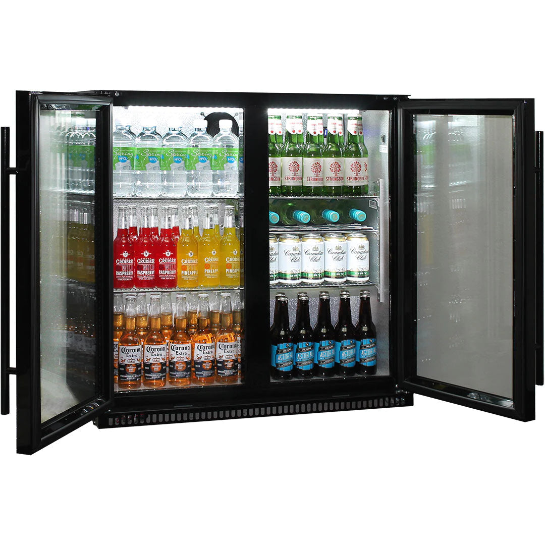 Schmick Black 190L Bar Fridge 2 Door With Heated Glass