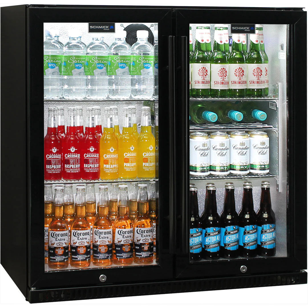 Schmick Black 190L Bar Fridge 2 Door With Heated Glass