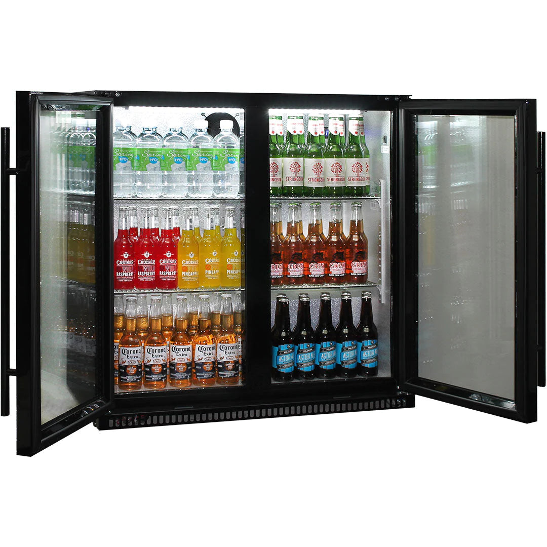 Schmick Black 190L Bar Fridge 2 Door With Heated Glass