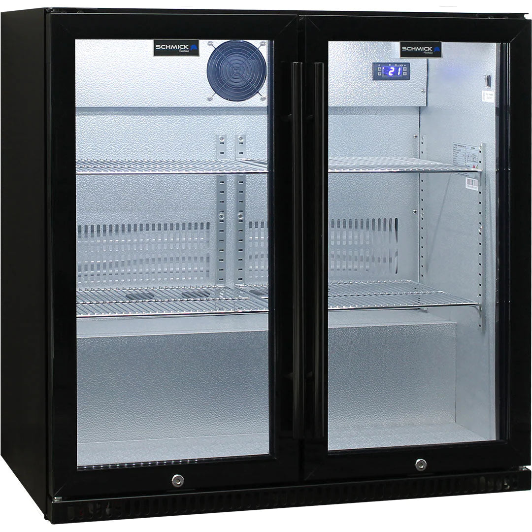 Schmick Black 190L Bar Fridge 2 Door With Heated Glass