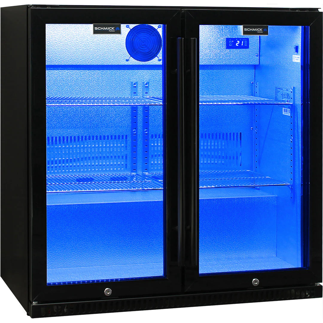 Schmick Black 190L Bar Fridge 2 Door With Heated Glass